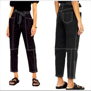 Rebecca Minkoff Rita Cargo High Waist Pants Casual Top Stitching Black Size 0